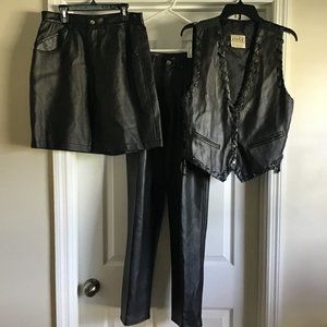 Neutral Zone black leather look bundle, pants, shorts and vest